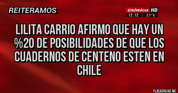 Placas Rojas - Lilita Carrio afirmo que hay un %20 de posibilidades de que los cuadernos de centeno esten en Chile Placas Rojas - Lilita Carrio afirmo que hay un %20 de posibilidades de que los cuadernos de centeno esten en Chile