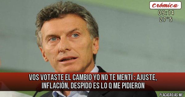 Placas Rojas - Vos votaste el cambio yo no te mentí : ajuste, inflación, despido es lo q me pidieron
