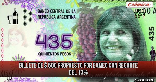 Placas Rojas - Billete de $ 500 propuesto por Eameo con recorte del 13%