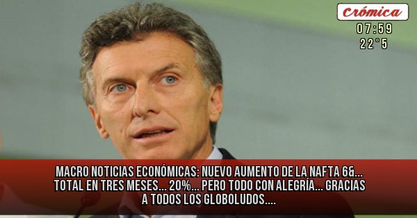 Placas Rojas - MACRO NOTICIAS ECONÓMICAS: NUEVO AUMENTO DE LA NAFTA 6&... TOTAL EN TRES MESES... 20%... PERO TODO CON ALEGRÍA... GRACIAS A TODOS LOS GLOBOLUDOS....