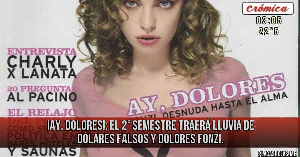 Placas Rojas - ¡AY, DOLORES!: EL 2° SEMESTRE TRAERÁ LLUVIA DE DÓLARES FALSOS Y DOLORES FONZI. Placas Rojas - ¡AY, DOLORES!: EL 2° SEMESTRE TRAERÁ LLUVIA DE DÓLARES FALSOS Y DOLORES FONZI.