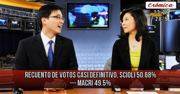 Placas Rojas - RECUENTO DE VOTOS CASI DEFINITIVO, SCIOLI 50.68% --- MACRI 49.5% Placas Rojas - RECUENTO DE VOTOS CASI DEFINITIVO, SCIOLI 50.68% --- MACRI 49.5%