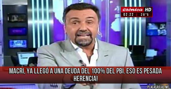 Placas Rojas - Macri, ya llegó a una deuda del 100% del PBI. Eso es pesada herencia!