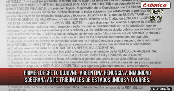 Placas Rojas - Primer decreto Dujovne. Argentina renuncia a inmunidad soberana ante tribunales de Estados Unidos y Londres.