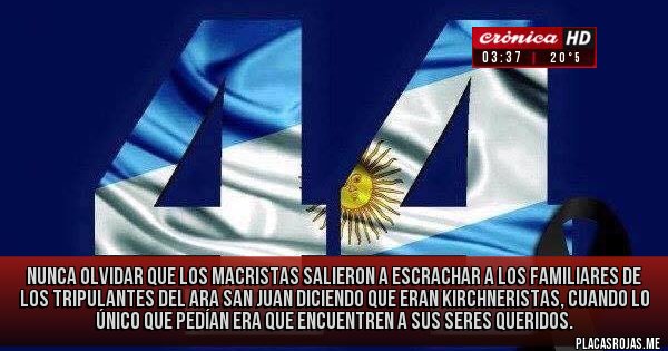 Placas Rojas - Nunca olvidar que los macristas salieron a escrachar a los familiares de los tripulantes del ARA San Juan diciendo que eran kirchneristas, cuando lo único que pedían era que encuentren a sus seres queridos.