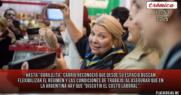Placas Rojas -  Hasta ''Gorililita'' Carrió reconoció que desde su espacio buscan flexibilizar el régimen y las condiciones de trabajo, al asegurar que en la Argentina hay que ''discutir el costo laboral''.