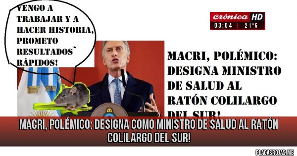 Placas Rojas - Macri, polémico: Designa como Ministro de Salud al Ratón Colilargo del Sur!