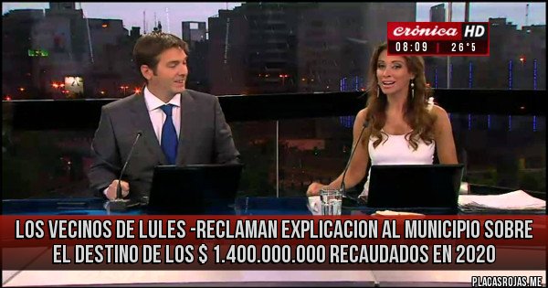Placas Rojas - LOS VECINOS DE LULES -RECLAMAN EXPLICACION AL MUNICIPIO SOBRE EL DESTINO DE LOS $ 1.400.000.000 RECAUDADOS EN 2020 Placas Rojas - LOS VECINOS DE LULES -RECLAMAN EXPLICACION AL MUNICIPIO SOBRE EL DESTINO DE LOS $ 1.400.000.000 RECAUDADOS EN 2020