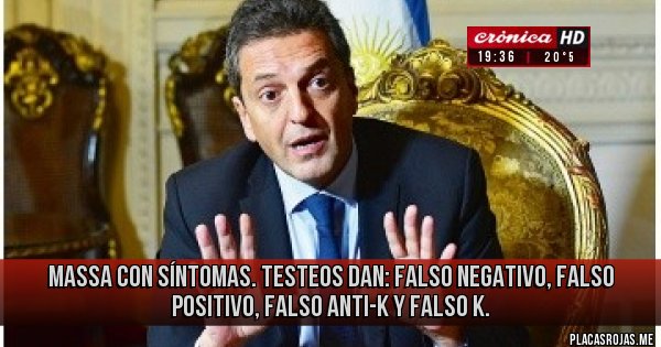 Placas Rojas - Massa con síntomas. Testeos dan: Falso negativo, Falso positivo, Falso Anti-K y Falso K.