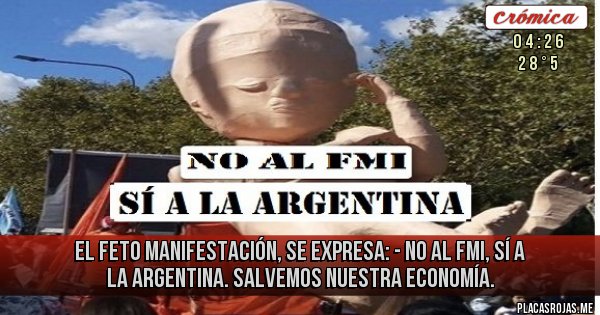 Placas Rojas -  EL FETO MANIFESTACIÓN, SE EXPRESA: - no al fmi, sí a la Argentina. Salvemos nuestra economía.