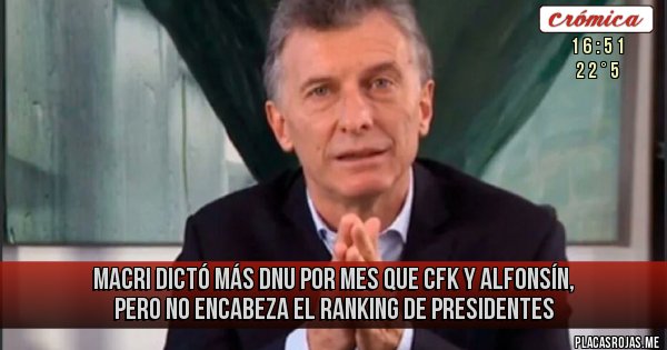 Placas Rojas - Macri dictó más DNU por mes que CFK y Alfonsín, pero no encabeza el ranking de presidentes