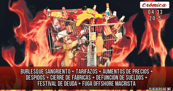 Placas Rojas - Burlesque Sangriento + tarifazos + aumentos de precios + despidos + cierre de fábricas + defunción de sueldos + festival de deuda + fuga offshore macrista