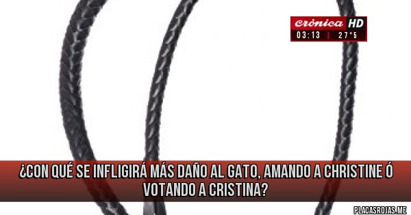 Placas Rojas - ¿Con qué se infligirá más daño al gato, amando a Christine ó votando a Cristina? Placas Rojas - ¿Con qué se infligirá más daño al gato, amando a Christine ó votando a Cristina?