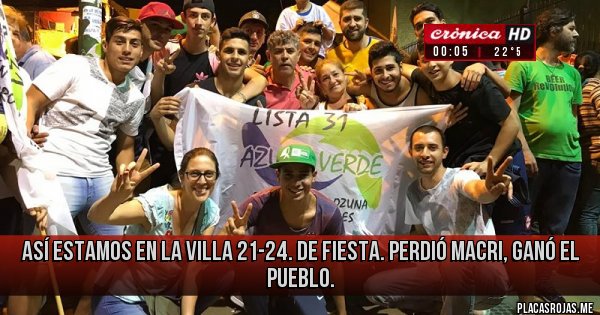 Placas Rojas - Así estamos en la Villa 21-24. De fiesta. Perdió Macri, ganó el pueblo. 