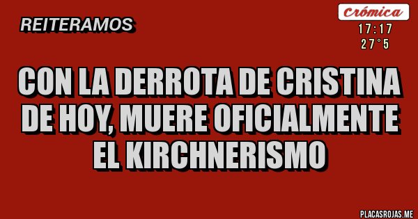 Placas Rojas - Con la derrota de Cristina de hoy, muere oficialmente el Kirchnerismo