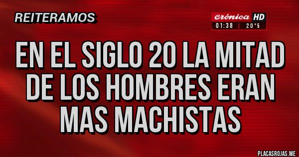 Placas Rojas - EN EL SIGLO 20 LA MITAD DE LOS HOMBRES ERAN MAS MACHISTAS