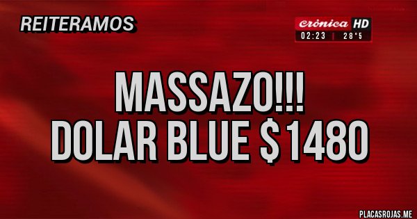 Placas Rojas - MASSAZO!!!
DOLAR BLUE $1480