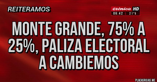 Placas Rojas - Monte Grande, 75% a 25%, paliza electoral a cambiemos