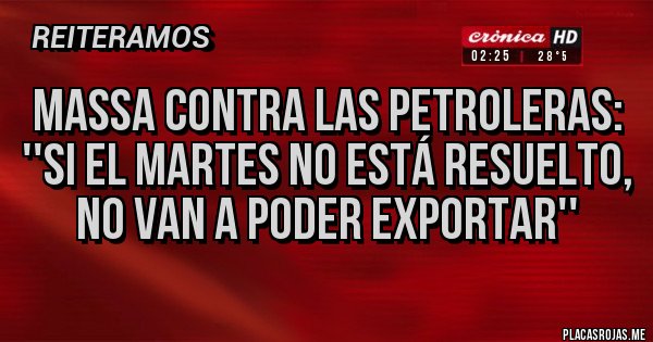 Placas Rojas - MASSA CONTRA LAS PETROLERAS: ''SI EL MARTES NO ESTÁ RESUELTO, NO VAN A PODER EXPORTAR''