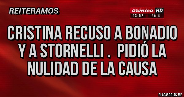 Placas Rojas - CRISTINA RECUSO A BONADIO Y A STORNELLI .  PIDIÓ LA NULIDAD DE LA CAUSA 