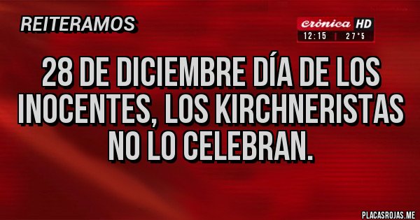 Placas Rojas - 28 de diciembre día de los inocentes, los kirchneristas no lo celebran.