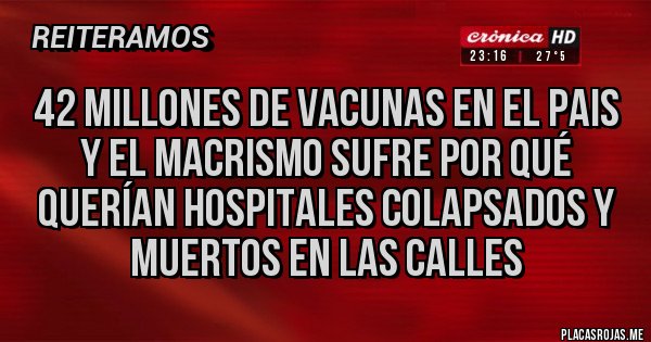 Placas Rojas - 42 millones de vacunas en el pais  y el macrismo sufre por qué querían hospitales colapsados y muertos en las calles