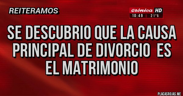 Placas Rojas - SE DESCUBRIO QUE LA CAUSA PRINCIPAL DE DIVORCIO  ES EL MATRIMONIO