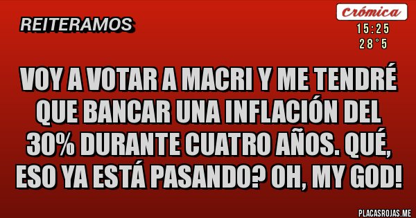 Placas Rojas - VOY A VOTAR A MACRI Y ME TENDRÉ QUE BANCAR UNA INFLACIÓN DEL 30% DURANTE CUATRO AÑOS. QUÉ, ESO YA ESTÁ PASANDO? OH, MY GOD!