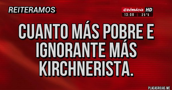 Placas Rojas - Cuanto más pobre e ignorante más kirchnerista.