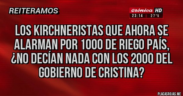 Placas Rojas - Los Kirchneristas que ahora se alarman por 1000 de Riego País, ¿no decían nada con los 2000 del gobierno de Cristina?