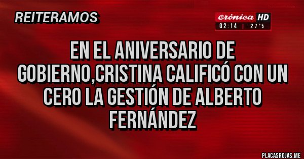 Placas Rojas - En el aniversario de gobierno,Cristina calificó con un cero la gestión de Alberto Fernández Placas Rojas - En el aniversario de gobierno,Cristina calificó con un cero la gestión de Alberto Fernández