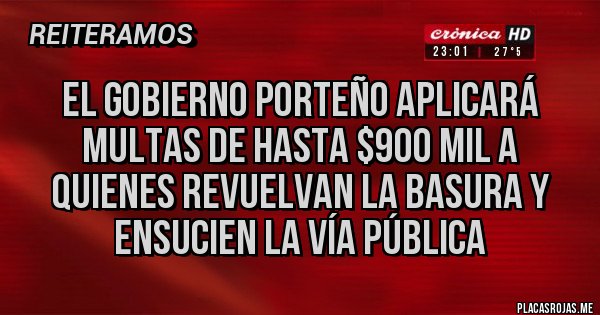 Placas Rojas - El gobierno porteño aplicará multas de hasta $900 mil a quienes revuelvan la basura y ensucien la vía pública