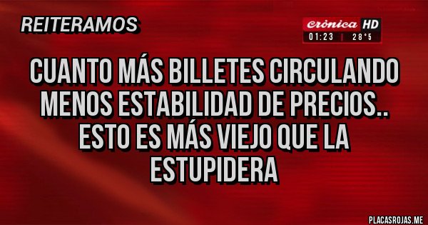 Placas Rojas - Cuanto más billetes circulando menos estabilidad de precios.. esto es más viejo que la estupidera 