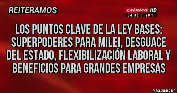 Placas Rojas - Los puntos clave de la Ley Bases: superpoderes para Milei, desguace del Estado, flexibilización laboral y beneficios para grandes empresas
