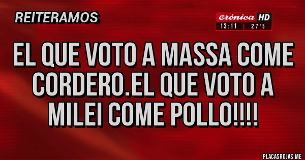 Placas Rojas - El que voto a Massa come cordero.El que voto a Milei come pollo!!!!