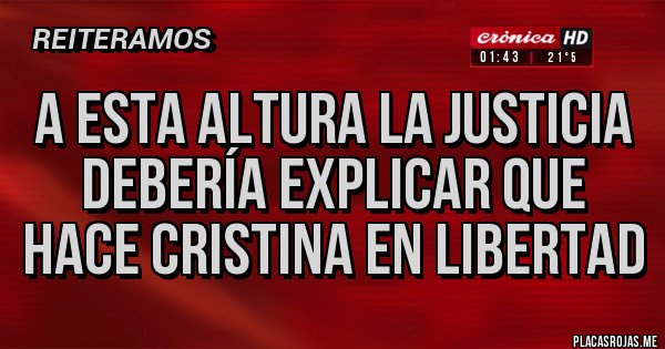 Placas Rojas - A ESTA ALTURA LA JUSTICIA DEBERÍA EXPLICAR QUE HACE CRISTINA EN LIBERTAD