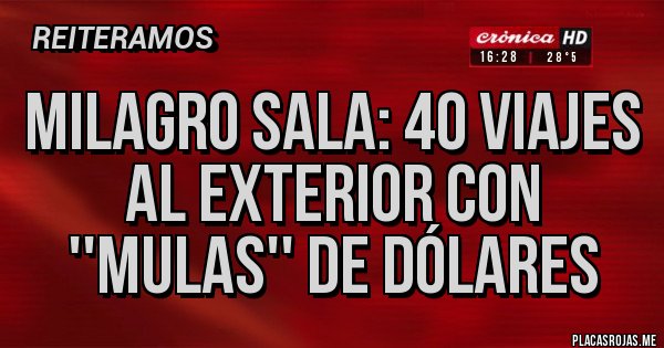Placas Rojas - Milagro Sala: 40 viajes al exterior con ''mulas'' de dólares