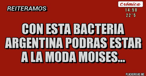 Placas Rojas - CON ESTA BACTERIA ARGENTINA PODRAS ESTAR A LA MODA MOISES...