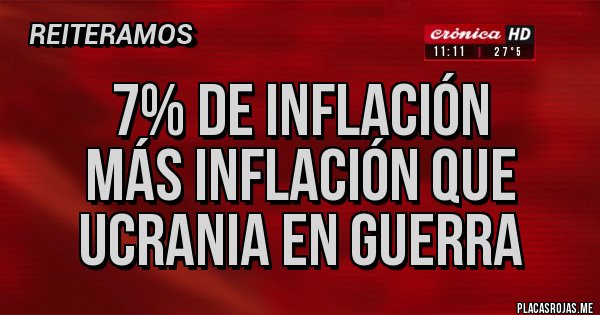 Placas Rojas - 7% de inflación 
más inflación que ucrania en guerra
