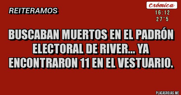 Placas Rojas - Buscaban muertos en el padrón electoral de River... Ya encontraron 11 en el vestuario.