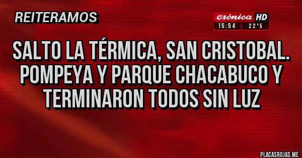 Placas Rojas - Salto la térmica, San Cristobal. Pompeya y Parque Chacabuco y terminaron todos SIN LUZ
