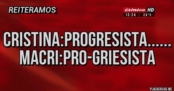 Placas Rojas - Cristina:progresista...... macri:pro-griesista
