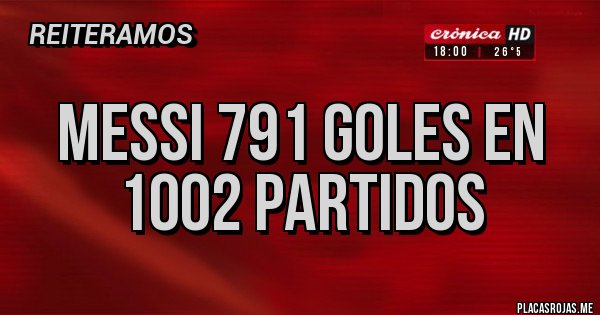 Placas Rojas - Messi 791 goles en 1002 partidos