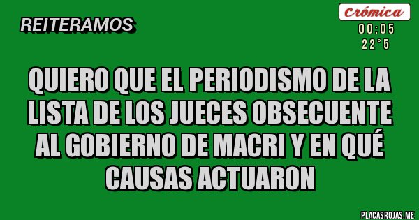 Placas Rojas - QUIERO QUE EL PERIODISMO DE LA LISTA DE LOS JUECES OBSECUENTE AL GOBIERNO DE MACRI Y EN QUÉ CAUSAS ACTUARON
