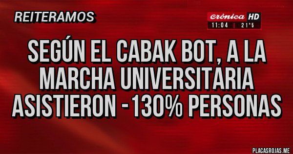 Placas Rojas - según el Cabak Bot, a la marcha universitaria asistieron -130% personas