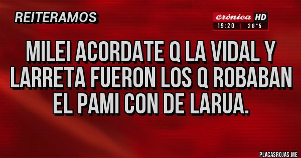 Placas Rojas - MILEI ACORDATE Q LA VIDAL Y LARRETA FUERON LOS Q ROBABAN EL PAMI CON DE LARUA.