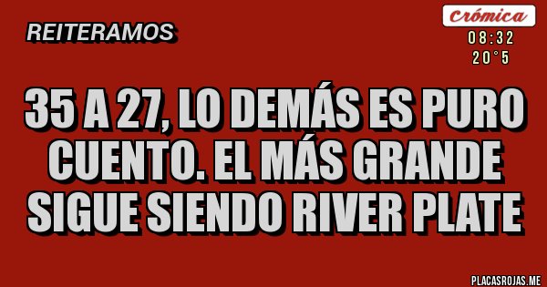 Placas Rojas - 35 a 27, lo demás es puro cuento. El Más Grande sigue siendo River Plate