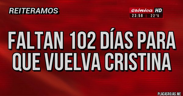 Placas Rojas - Faltan 102 días para que vuelva Cristina