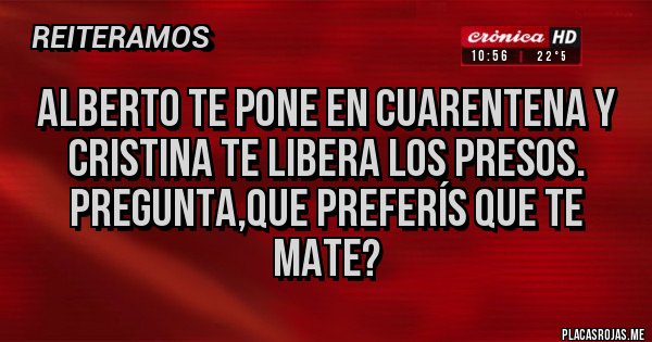 Placas Rojas - ALBERTO TE PONE EN CUARENTENA Y CRISTINA TE LIBERA LOS PRESOS. PREGUNTA,QUE PREFERÍS QUE TE MATE?
