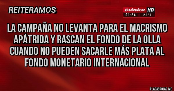 Placas Rojas - La campaña no levanta para el macrismo apátrida y rascan el fondo de la olla cuando no pueden sacarle más plata al FONDO MONETARIO INTERNACIONAL 